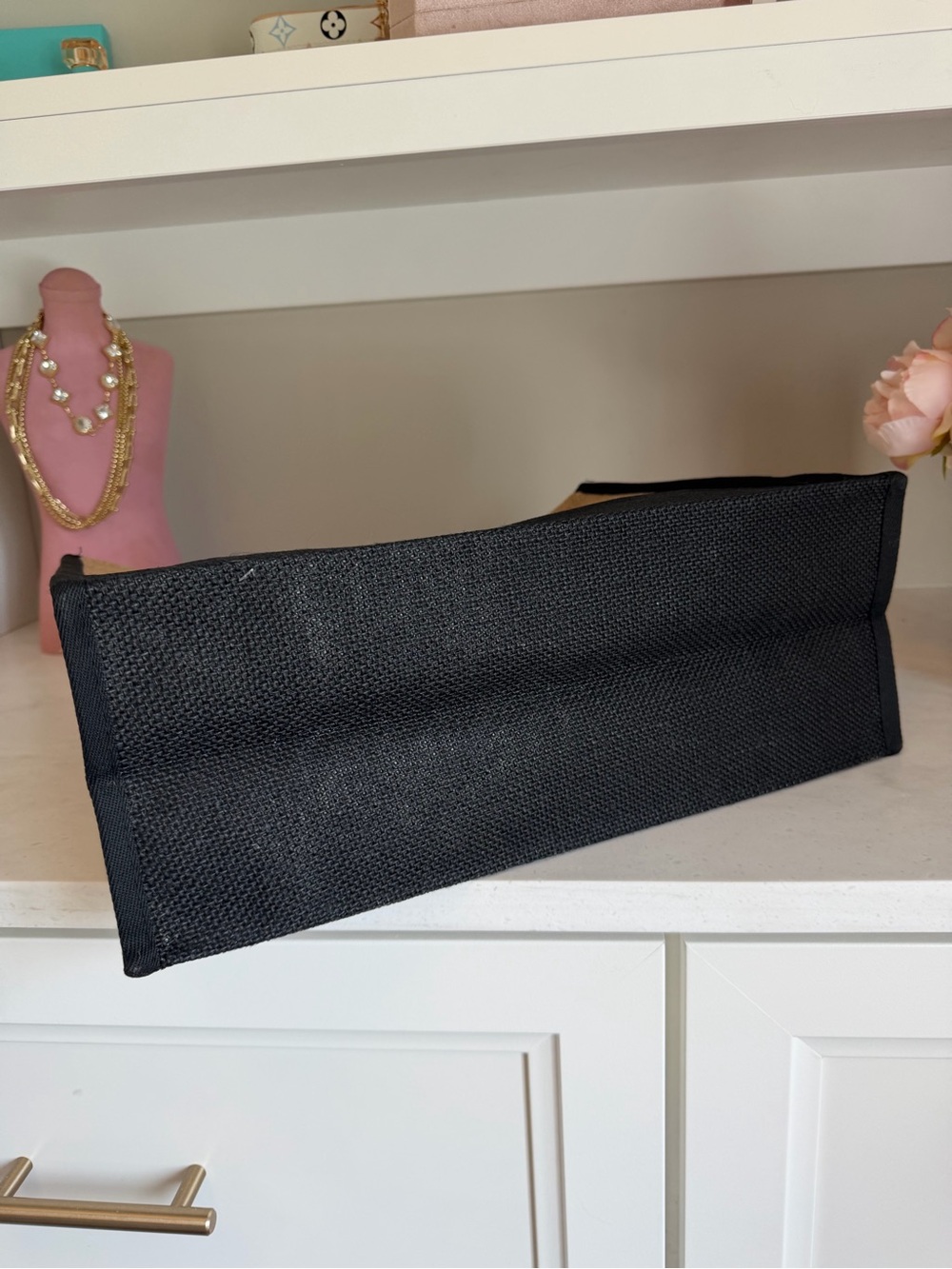 Natural Burlap Tote with Black Trim and Handles - Picture 5 of 9
